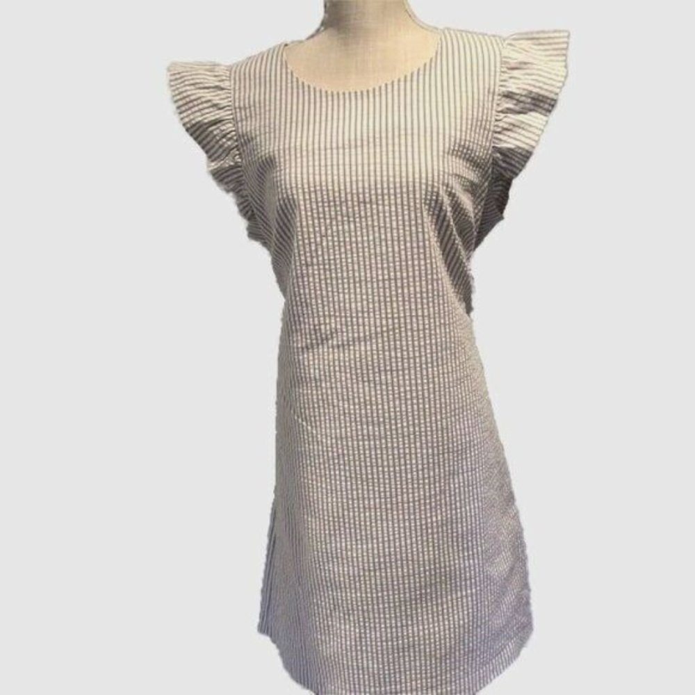 Dress Wing Ruffle Sleeve Pinstripe Crew Neck Zip Stretch Easter Spring Sz 16